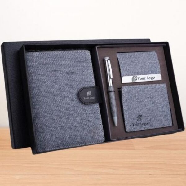 GRAY CANVAS SET OF 4 MULTI USE PASSPORT HOLDER, WALLET, VISITING CARD HOLDER & PEN - Q83