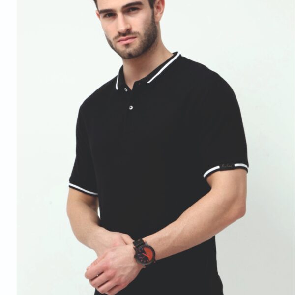 Black Polo T-shirt with White Tipping (Men)