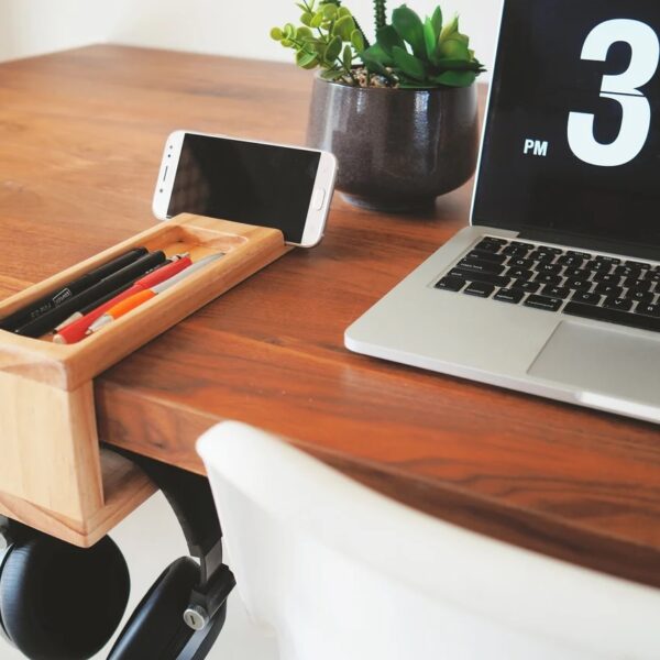 Wooden Mobile Stand with Pen Organizer with Headphone Stand